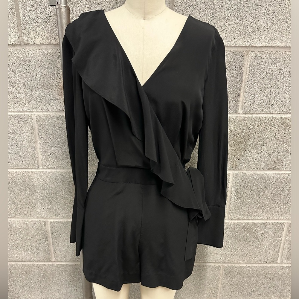 Diane von Furstenberg sz 0 Silk Asymmetrical Ruffle Romper Playsuit Black